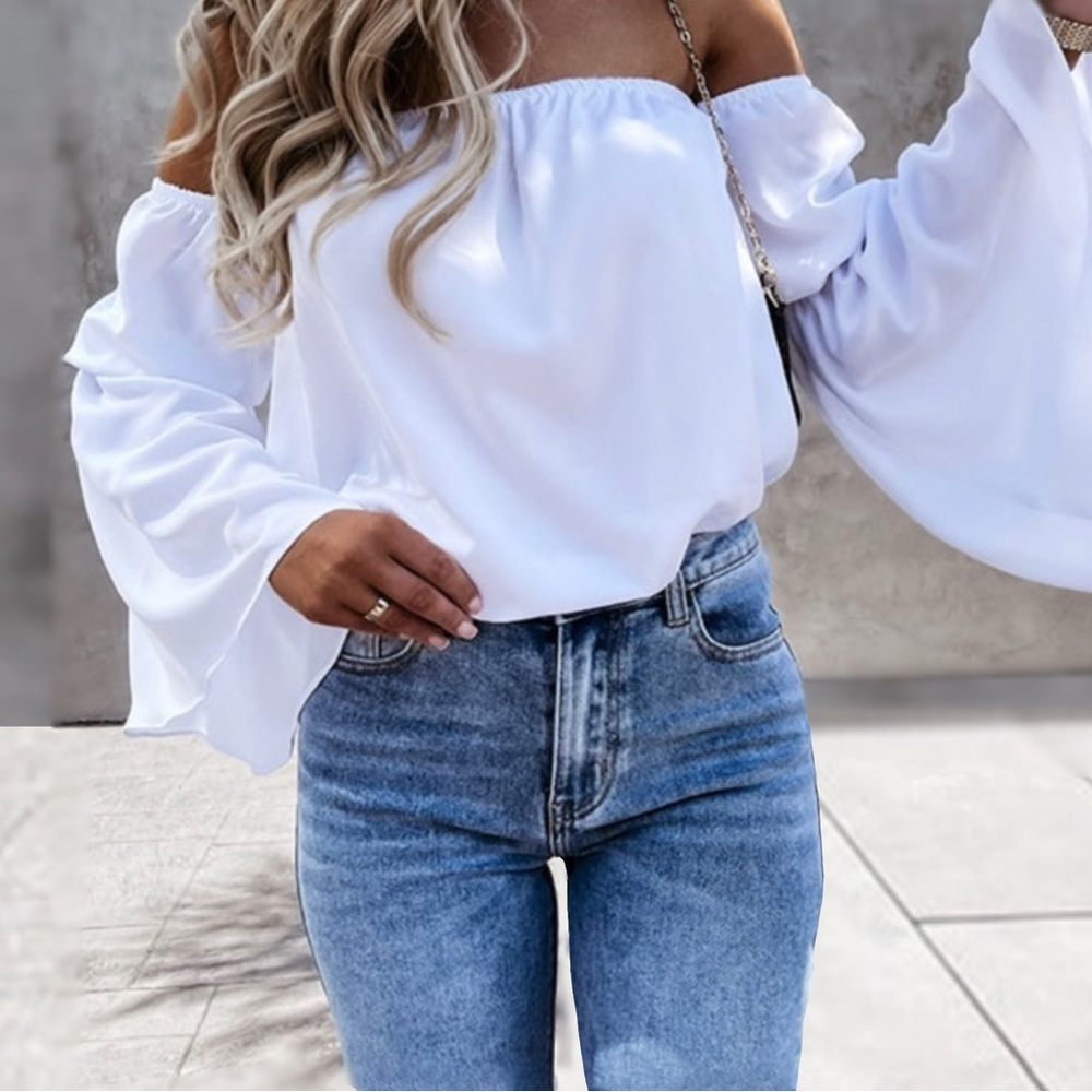 Off Shoulder Chiffon Blouse. - Picture 3 of 16